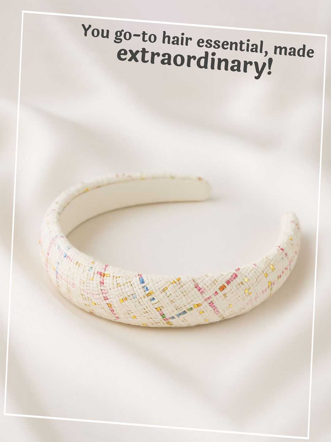 Women White Tweed Puff Hair Band