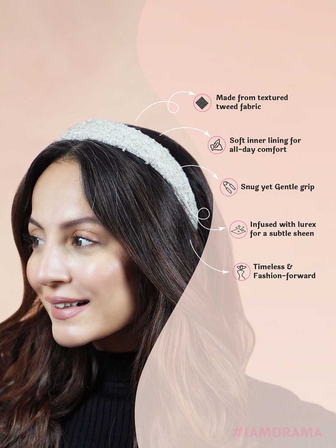 Women White Tweed Puff Hair Band