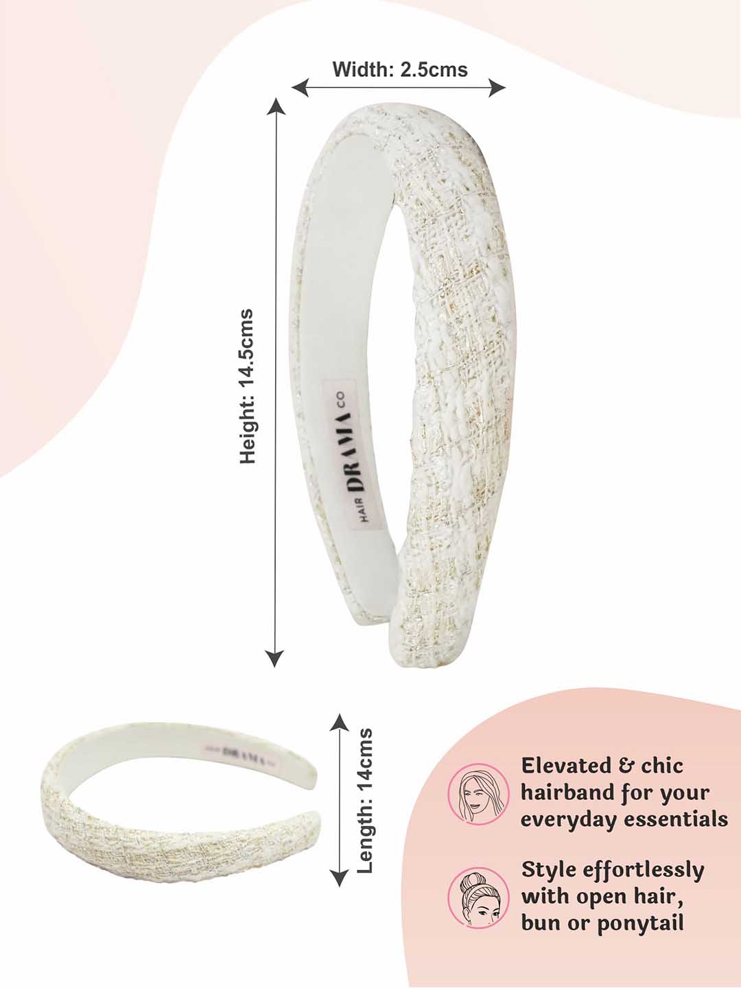 Women White Tweed Puff Hair Band