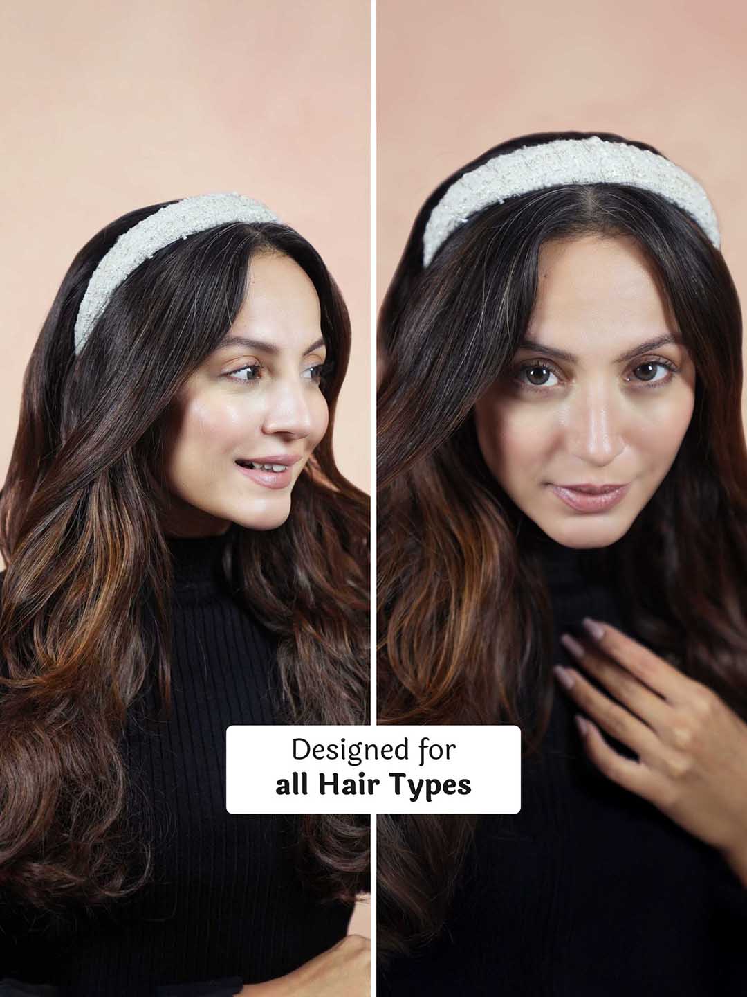 Women White Tweed Puff Hair Band