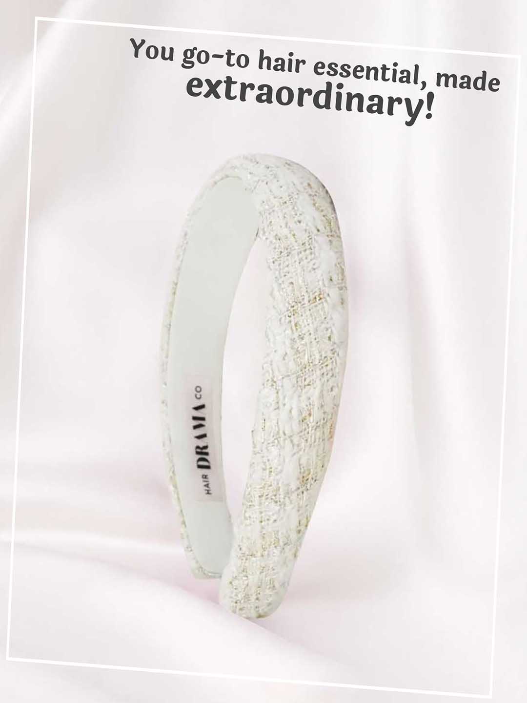 Women White Tweed Puff Hair Band