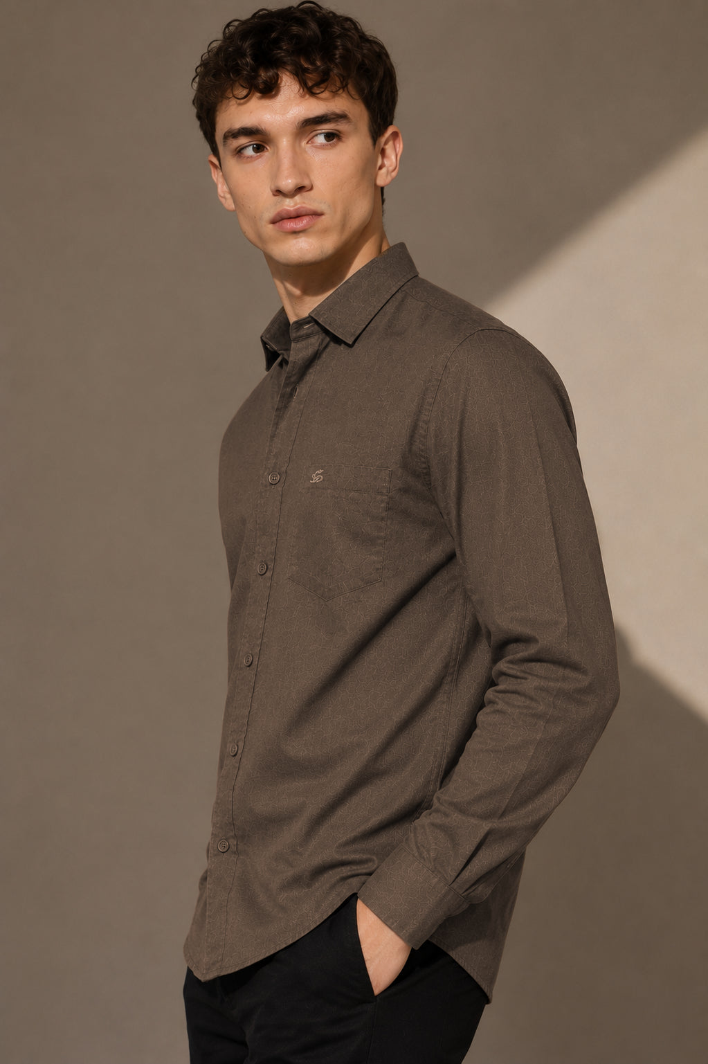 Men Brown Linen Shirt