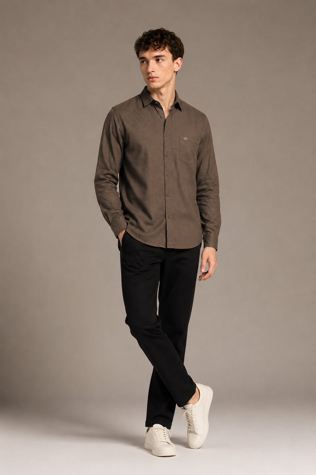 Men Brown Linen Shirt