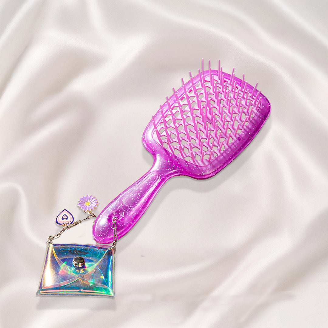 Purple Drama Detangle Hair Brush with Free Pouch