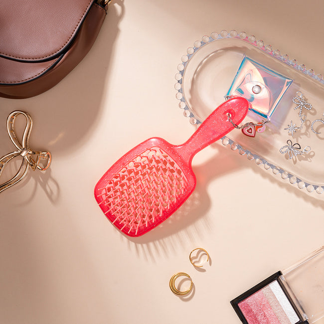 Coral Drama Detangle Hair Brush with Free Pouch