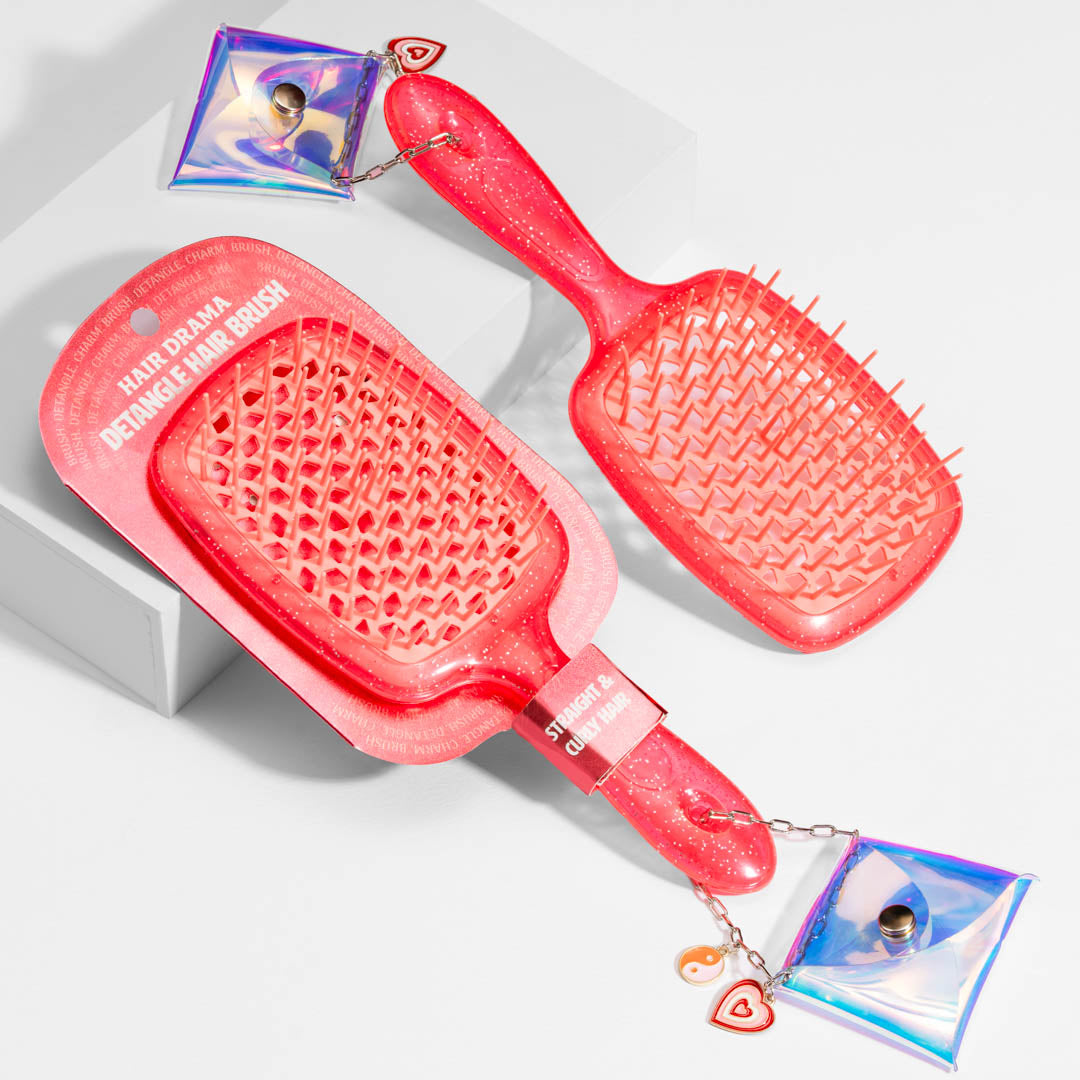 Coral Drama Detangle Hair Brush with Free Pouch