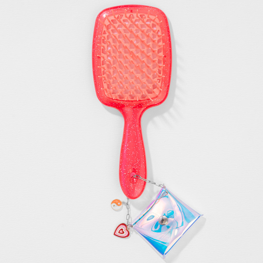 Coral Drama Detangle Hair Brush with Free Pouch
