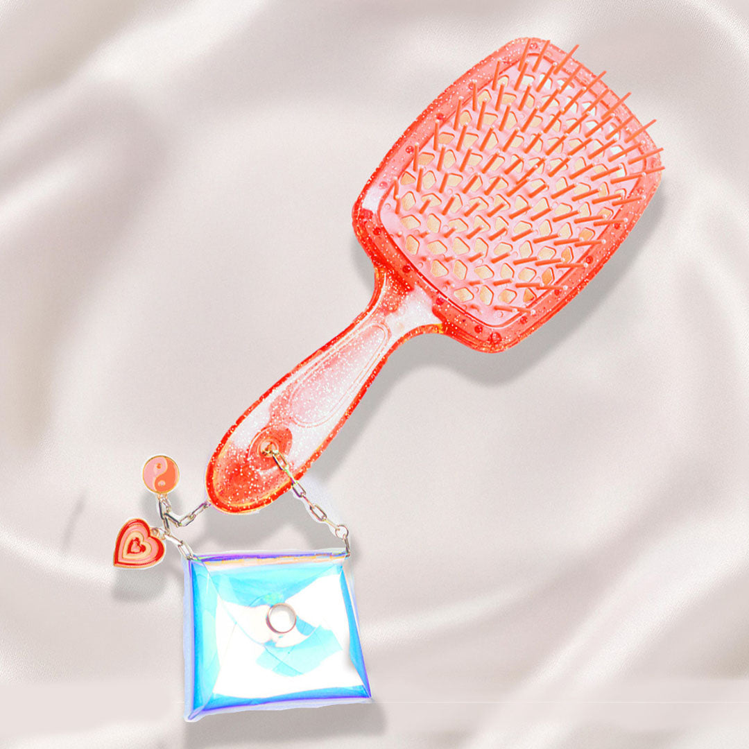 Coral Drama Detangle Hair Brush with Free Pouch