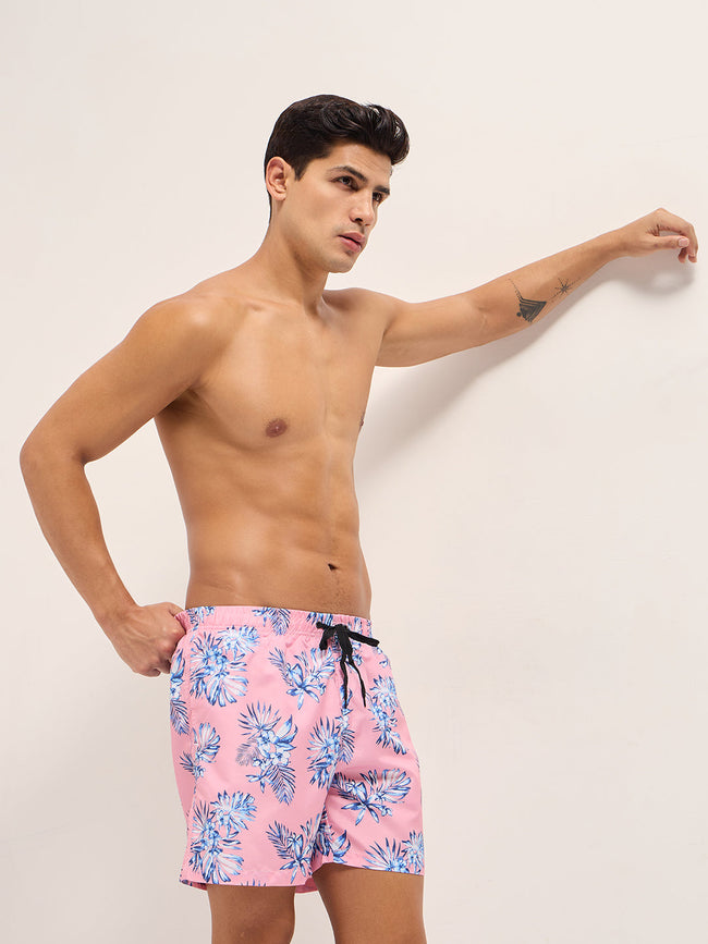 Men Pink Printed Swim Shorts