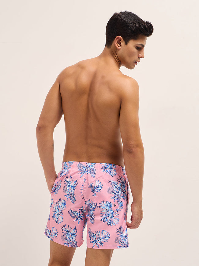 Men Pink Printed Swim Shorts