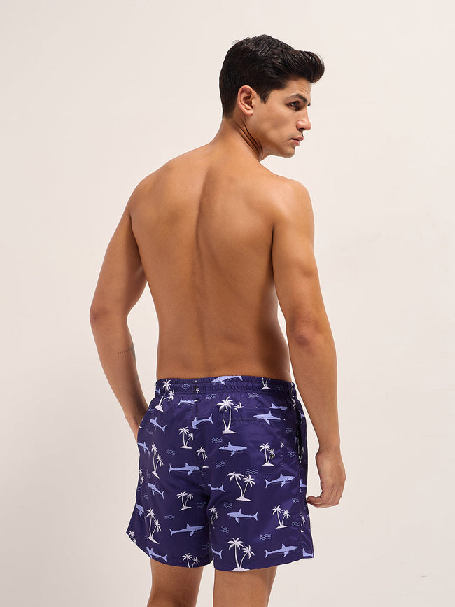 Men Blue Printed Swim Shorts