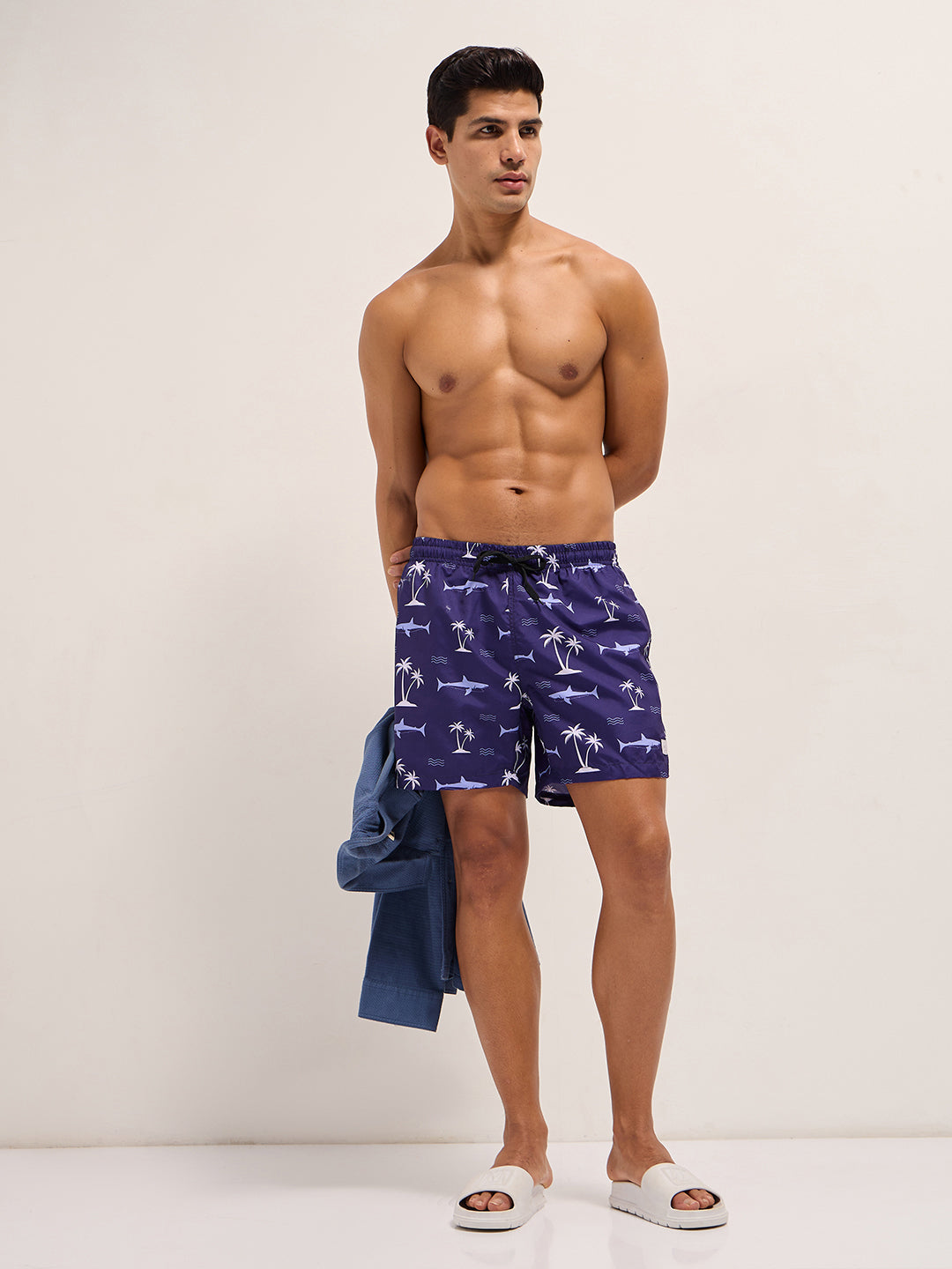 Men Blue Printed Swim Shorts