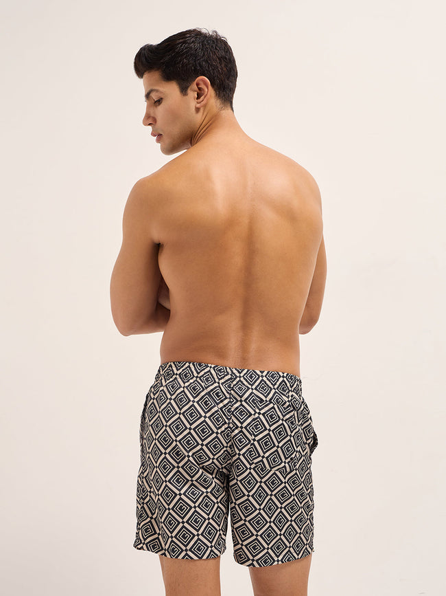 Men Blue Printed Swim Shorts