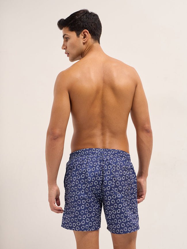 Men Blue Printed Swim Shorts