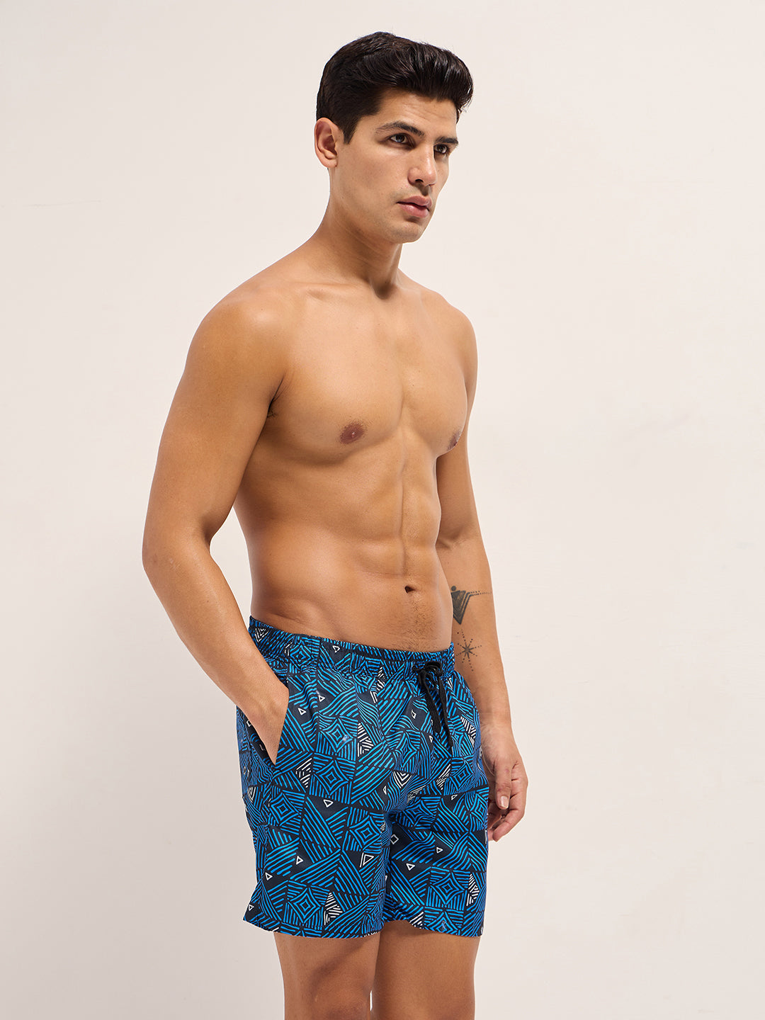 Men Blue Printed Swim Shorts