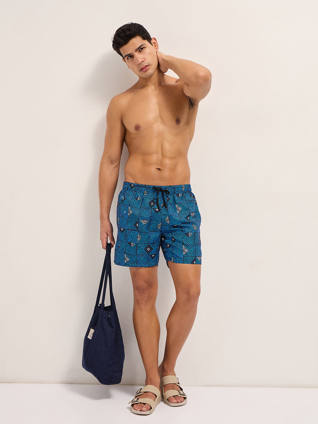 Men Blue Printed Swim Shorts