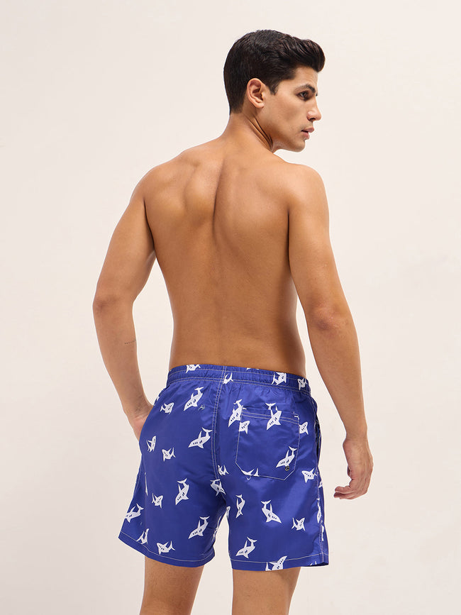 Men Blue Printed Swim Shorts