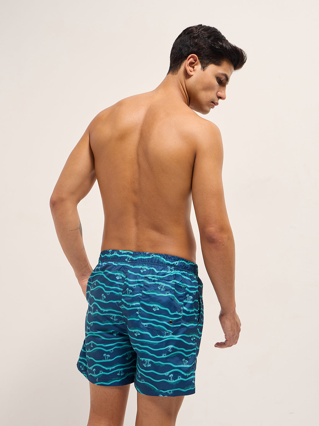 Men Blue Printed Swim Shorts