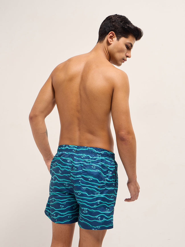 Men Blue Printed Swim Shorts