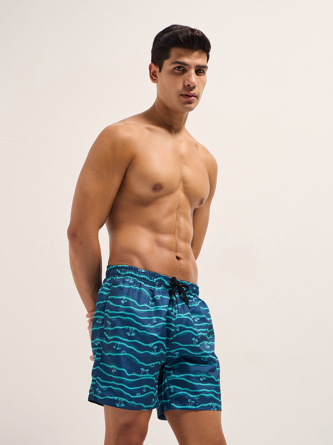 Men Blue Printed Swim Shorts