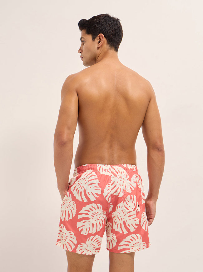 Men Peach Printed Swim Shorts