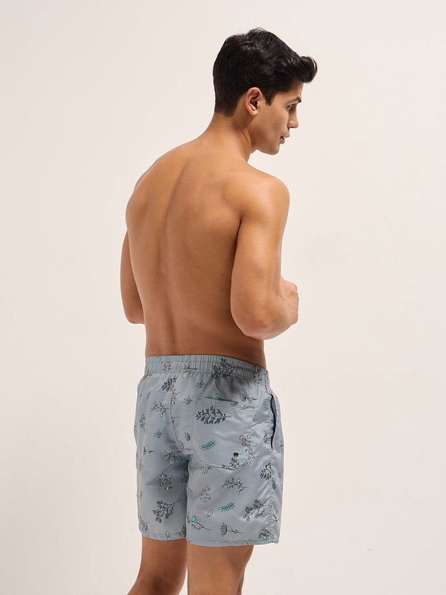 Men Grey Printed Swim Shorts
