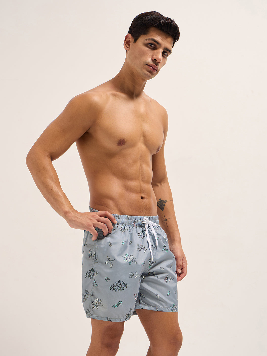Men Grey Printed Swim Shorts