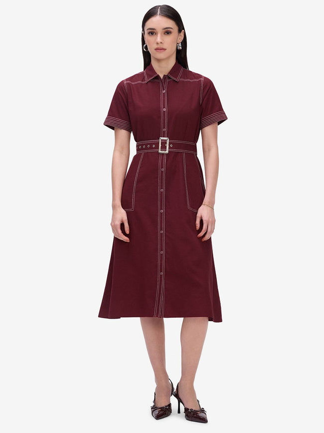 Women Maroon A-Line Shirt Dress