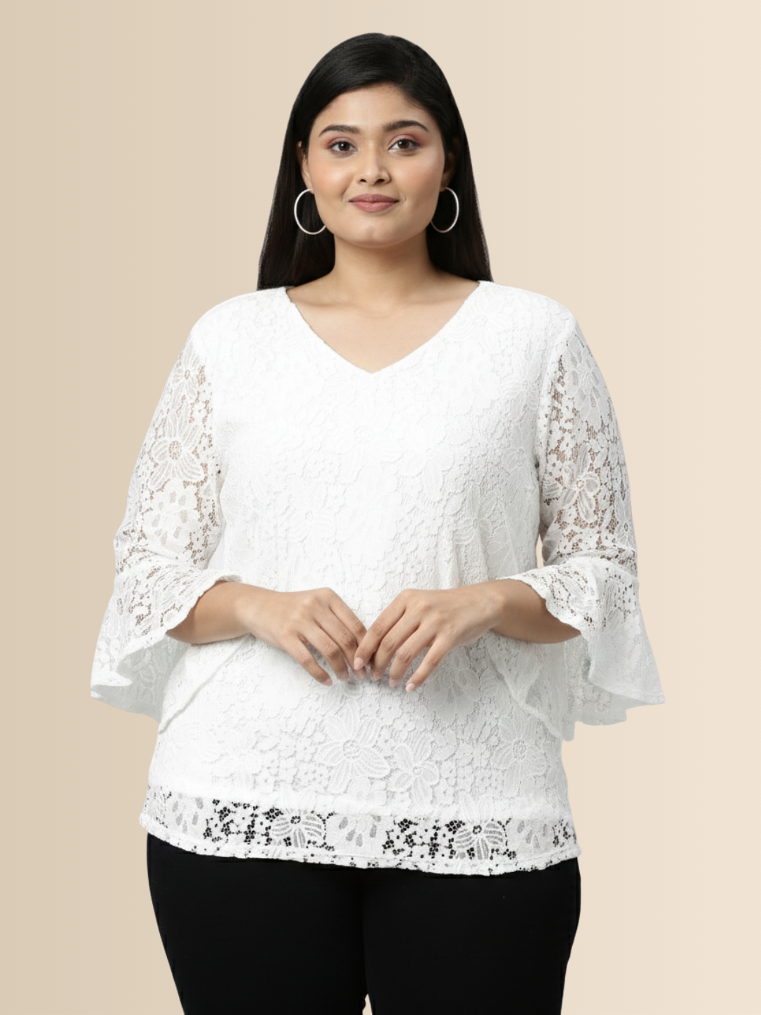 Women White Lace Top