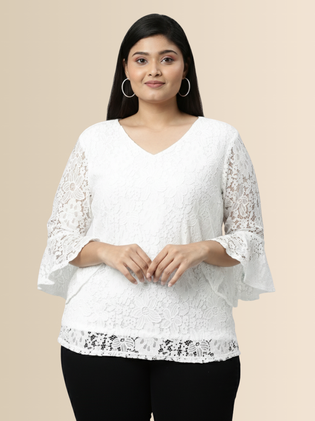 Women White Lace Top