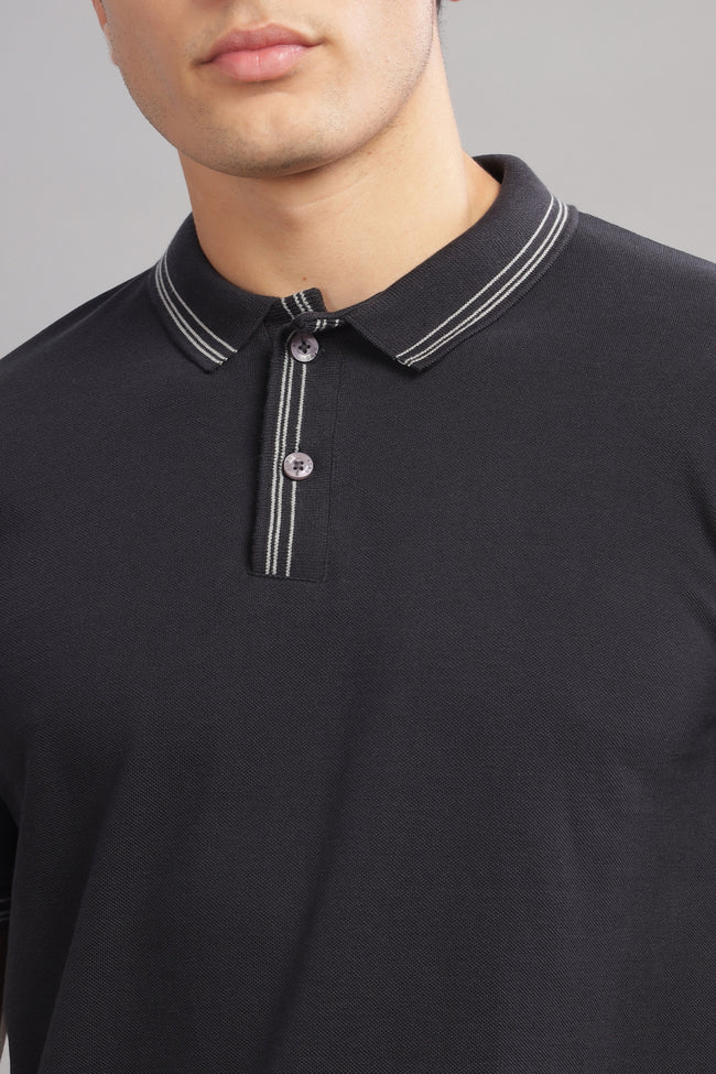 Men Black Regular Fit Polo T-Shirt