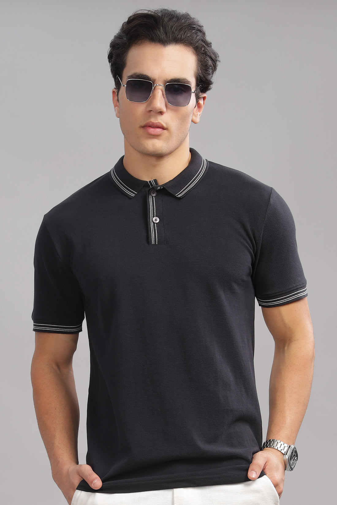 Men Black Regular Fit Polo T-Shirt