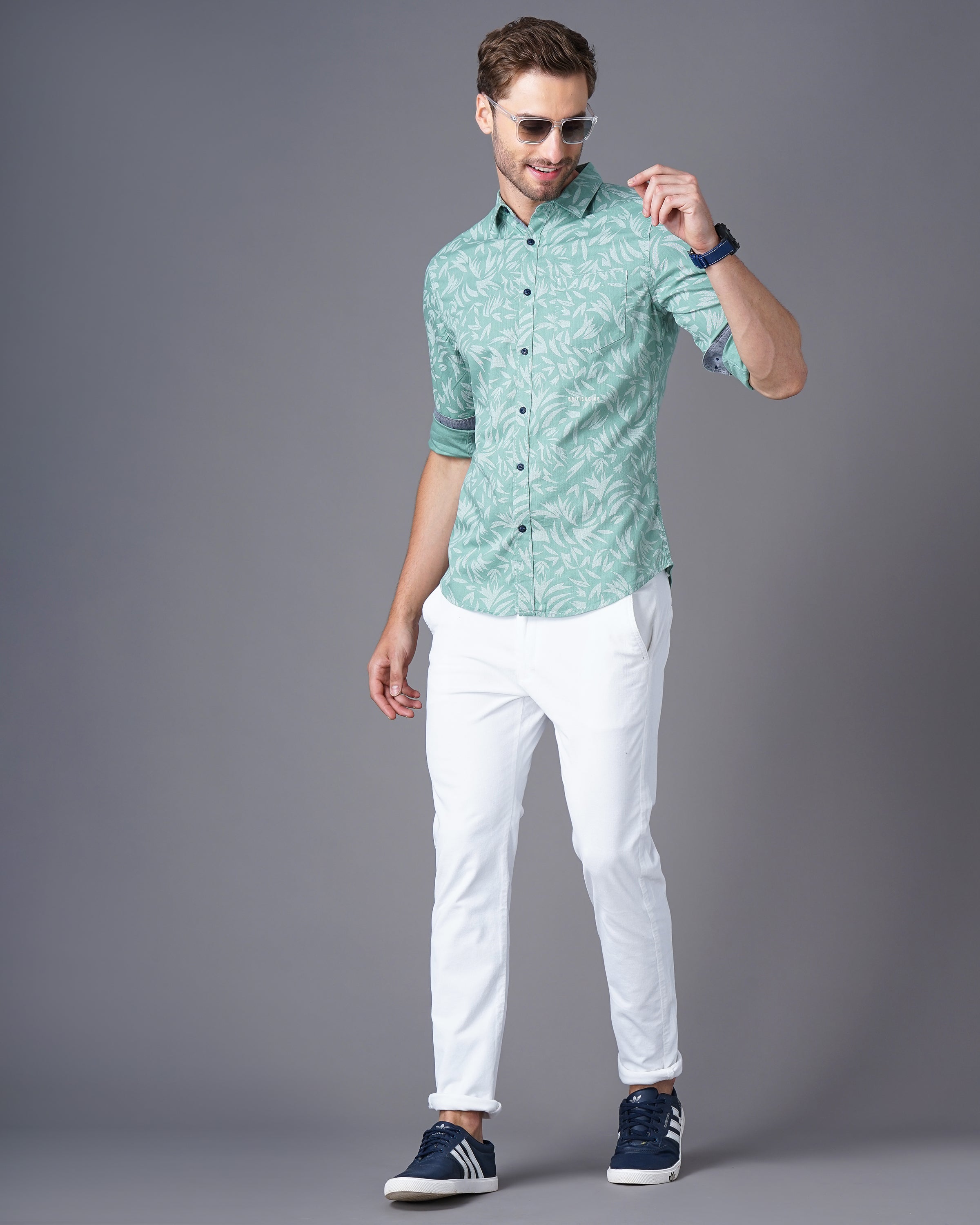 Men Green Cotton Slim Shirt