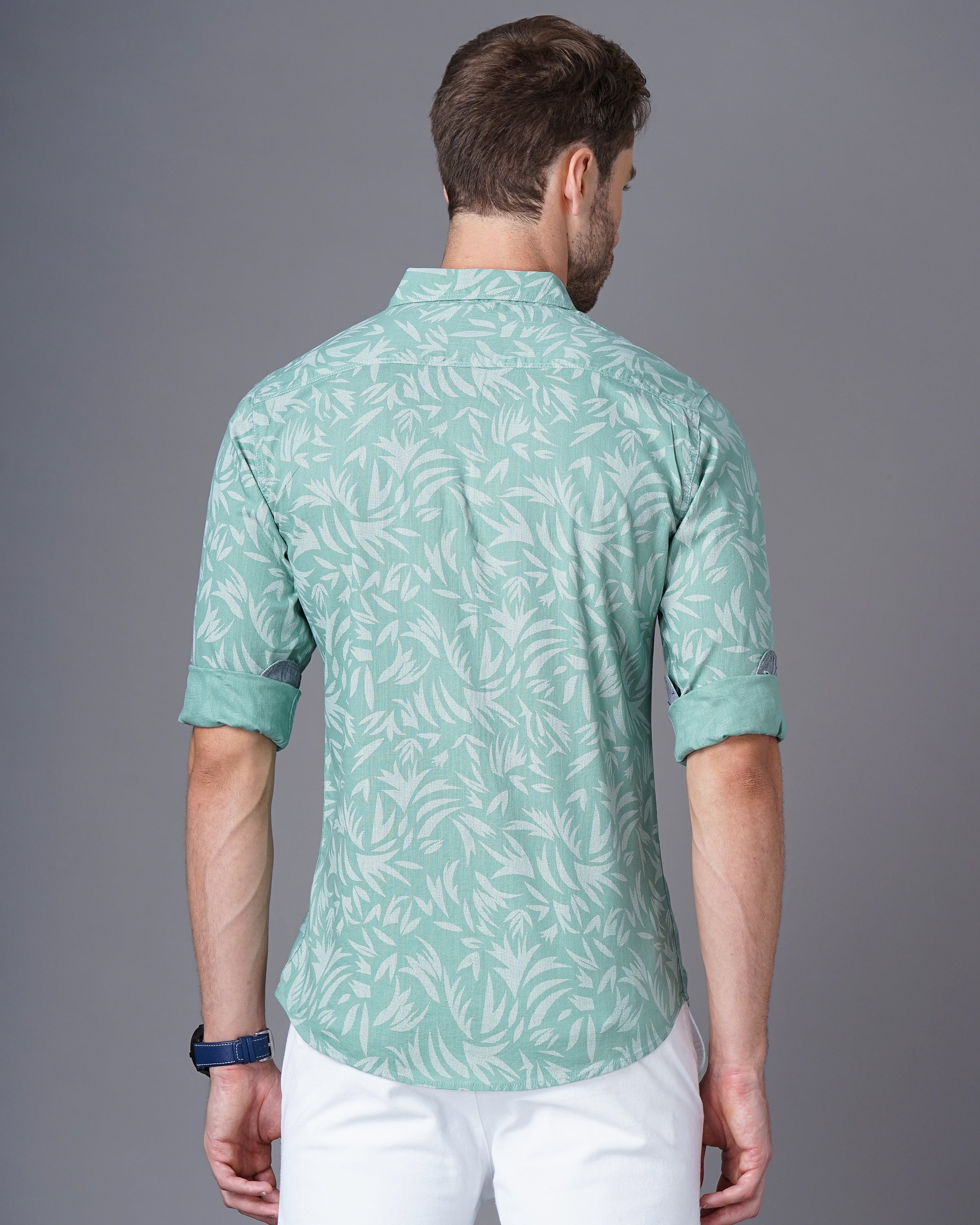 Men Green Cotton Slim Shirt