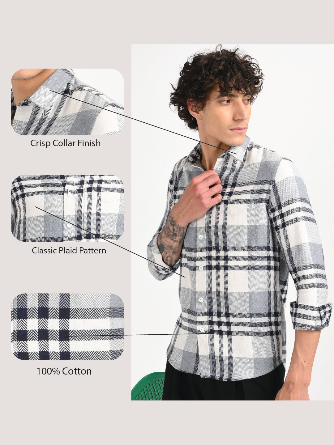 Men Grey Classic Bold Checked Shirt