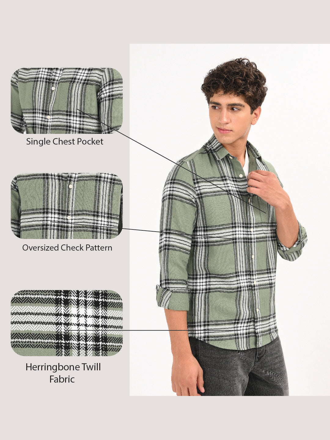 Men Green Herringbone Checked Shirt