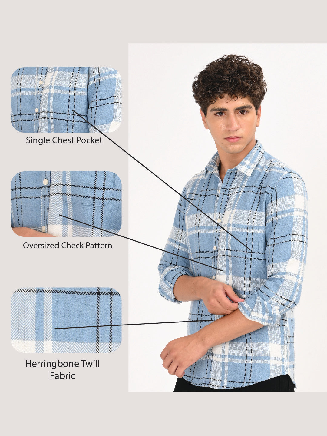 Men Navy Herringbone Checked Shirt