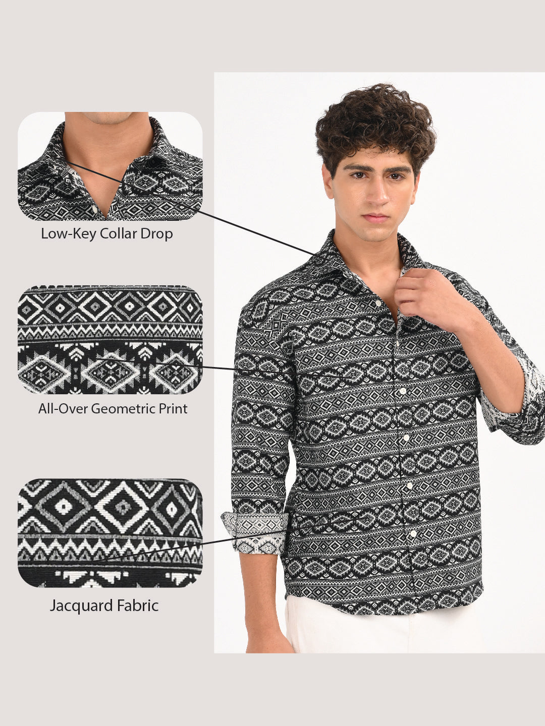 Men Black Textured Jacquard Tribal Shirt