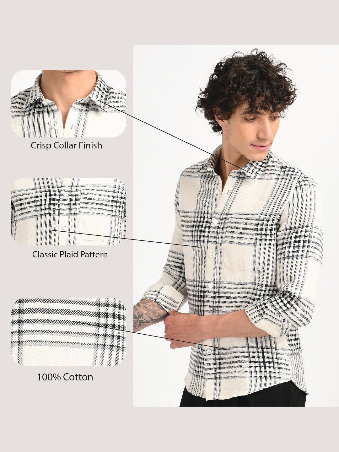Men White Classic Bold Checked Shirt