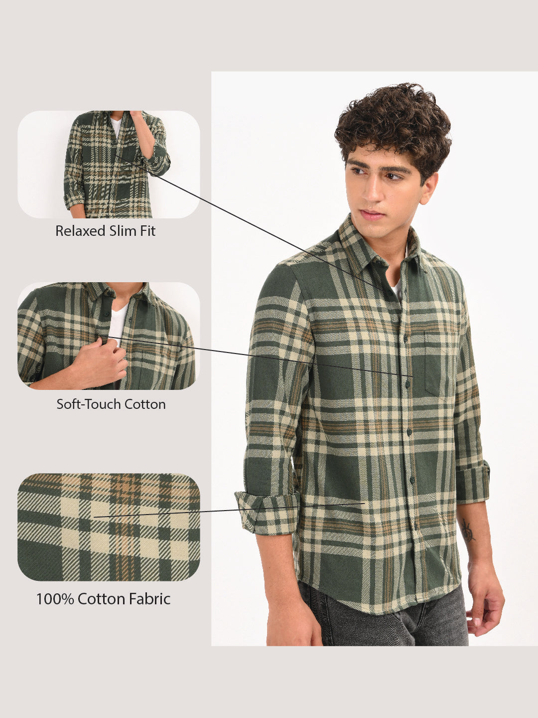 Men Green Classic Checked Shirt