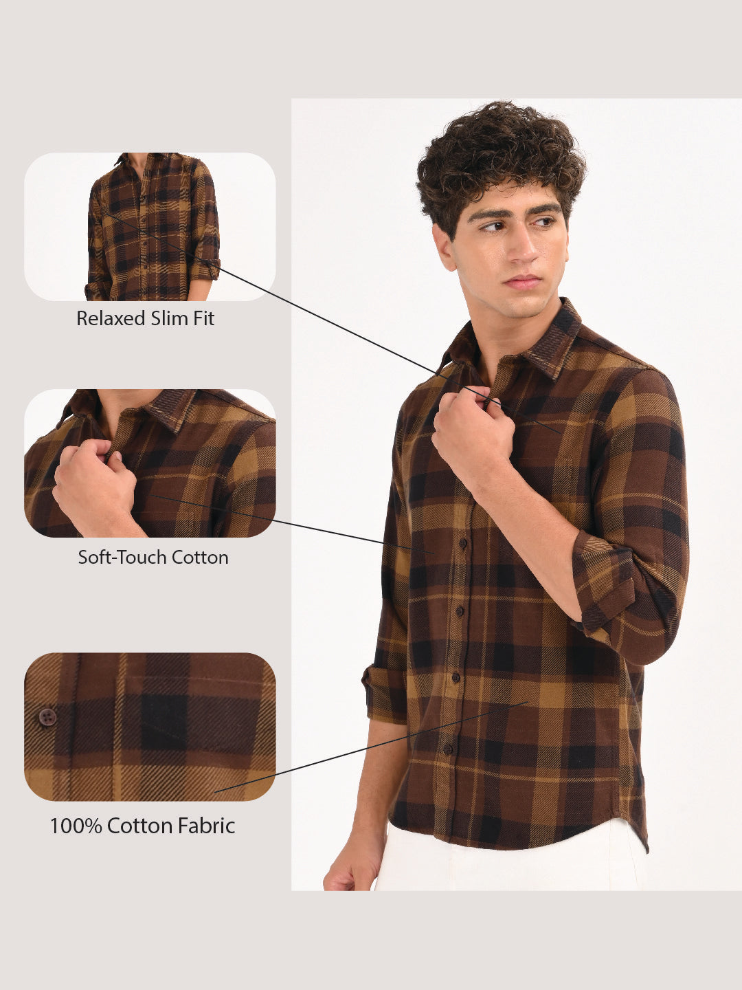 Men Coffee Classic Checked Shirt