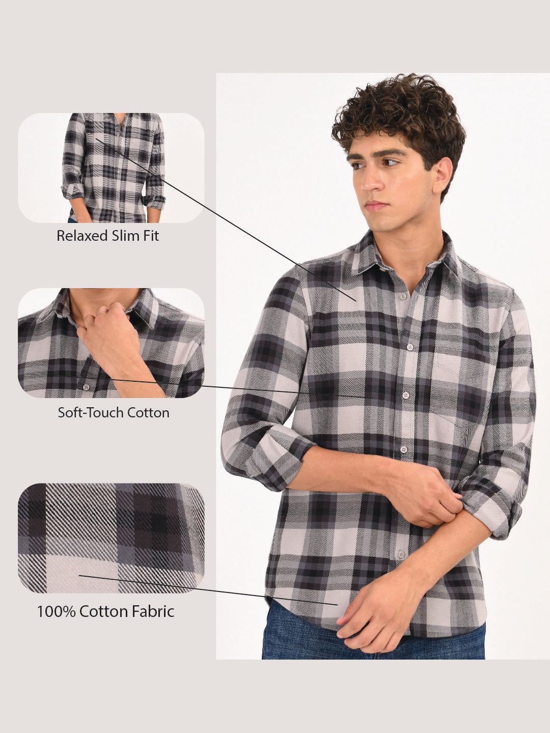 Men Grey Classic Checked Shirt