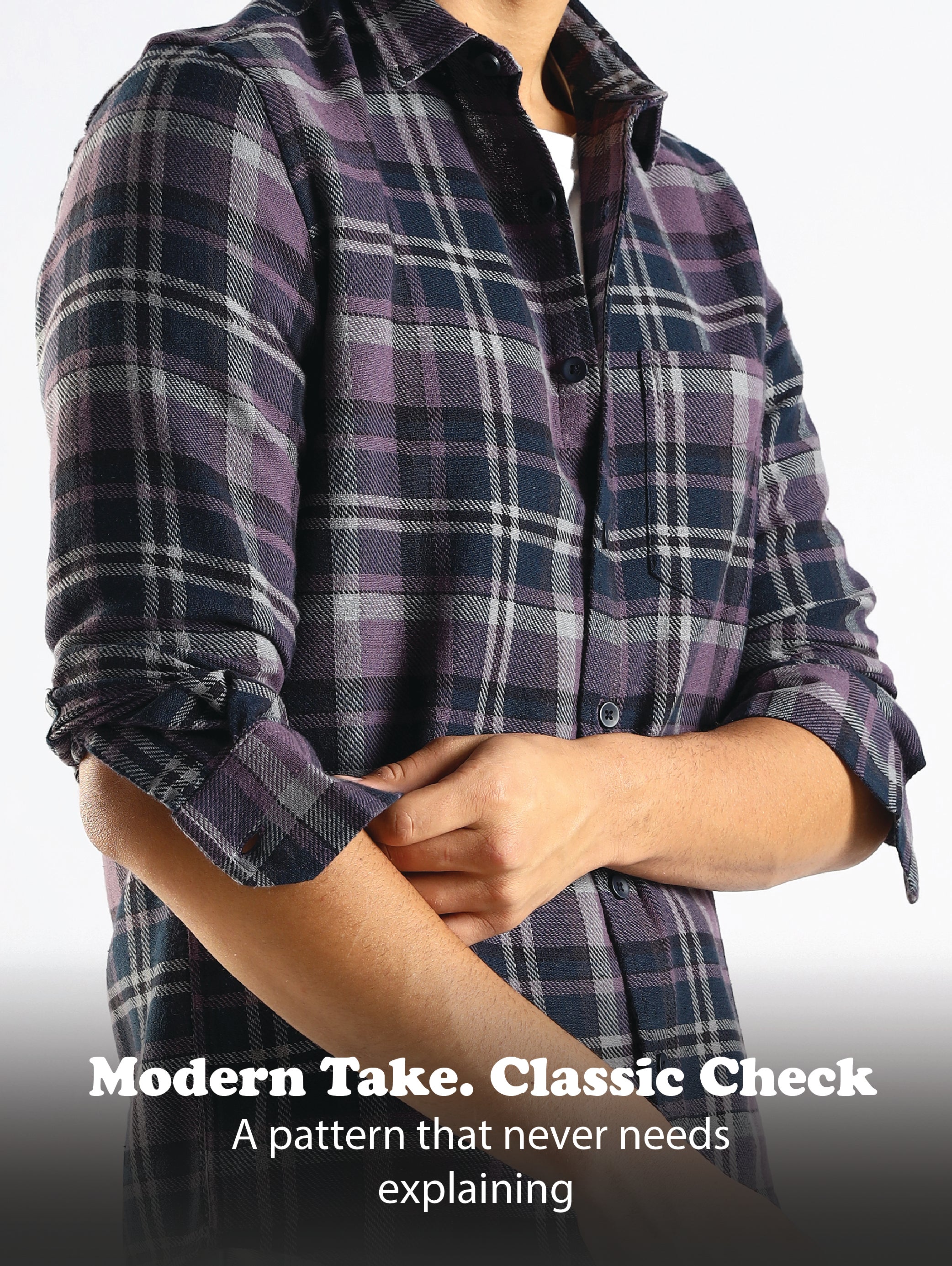 Men Navy Blue Cotton Blend Checked Shirt
