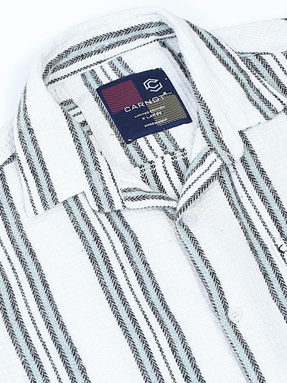 Men Striped Long Sleeve Hooded Casual Shirt