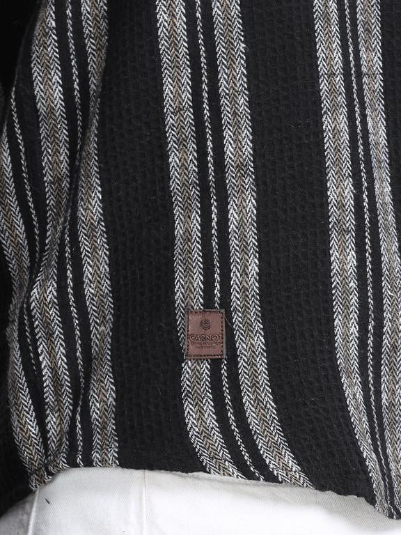 Men Striped Long Sleeve Hooded Casual Shirt