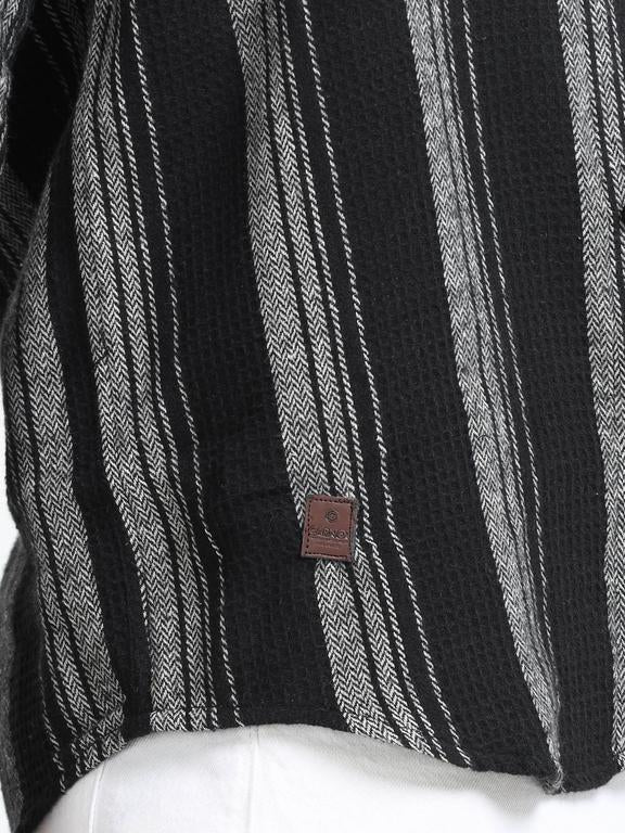 Men Striped Long Sleeve Hooded Casual Shirt