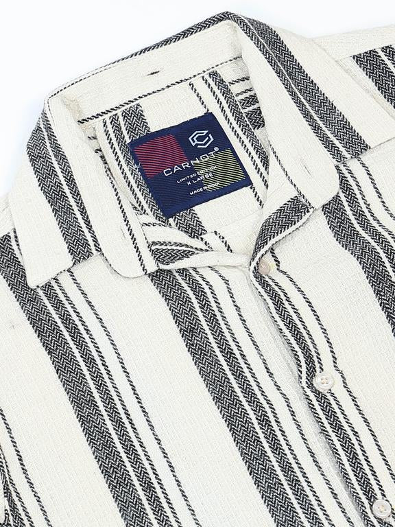 Men Striped Long Sleeve Hooded Casual Shirt