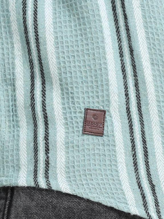 Men Striped Long Sleeve Hooded Casual Shirt