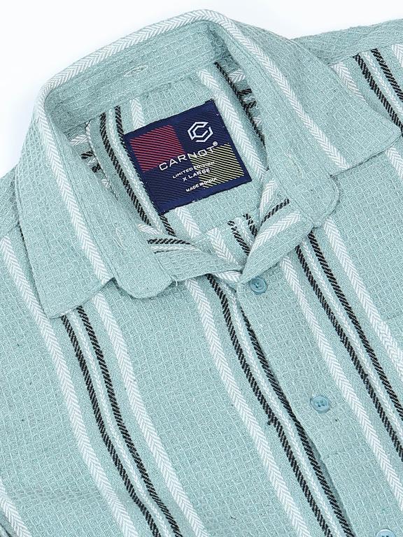 Men Striped Long Sleeve Hooded Casual Shirt