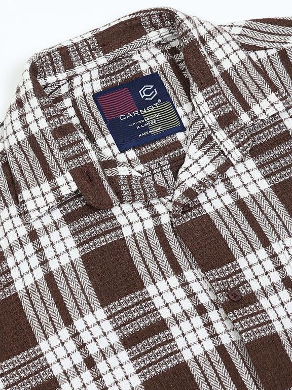 Men Checkered Long Sleeve Hooded Casual Shirt